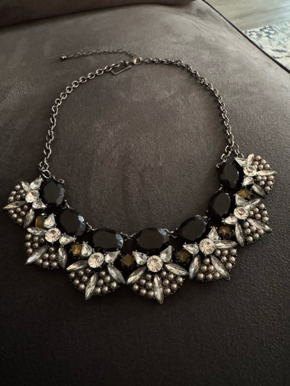 Steve Madden Black and Clear Crystal Statement Necklace - Picture 2 of 5